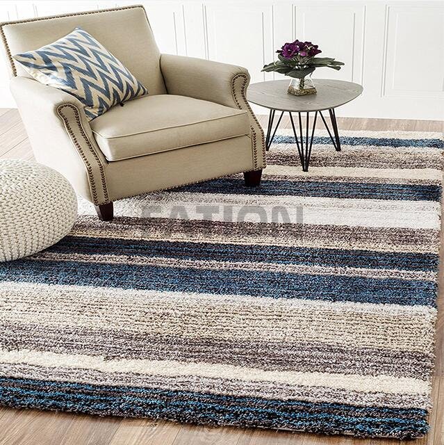 5'×8' Blue Multi Handmade Area Rug Modern Shag Carpet