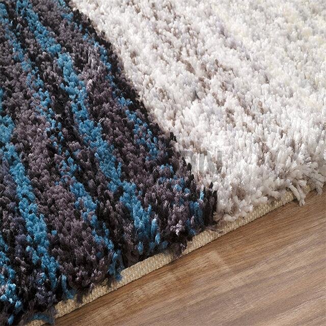 5'×8' Blue Multi Handmade Area Rug Modern Shag Carpet